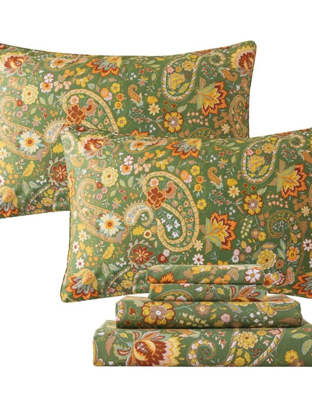 Paisley Sheets Set Queen Bohemian Damask Paisley Bedding Luxurious Green Boho